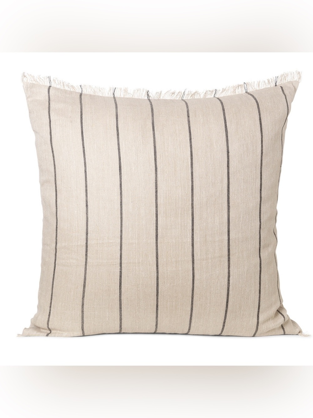 Ferm Living Oatmeal Black Stripe Fringe Pillow Cover Linen Blend OS NWT